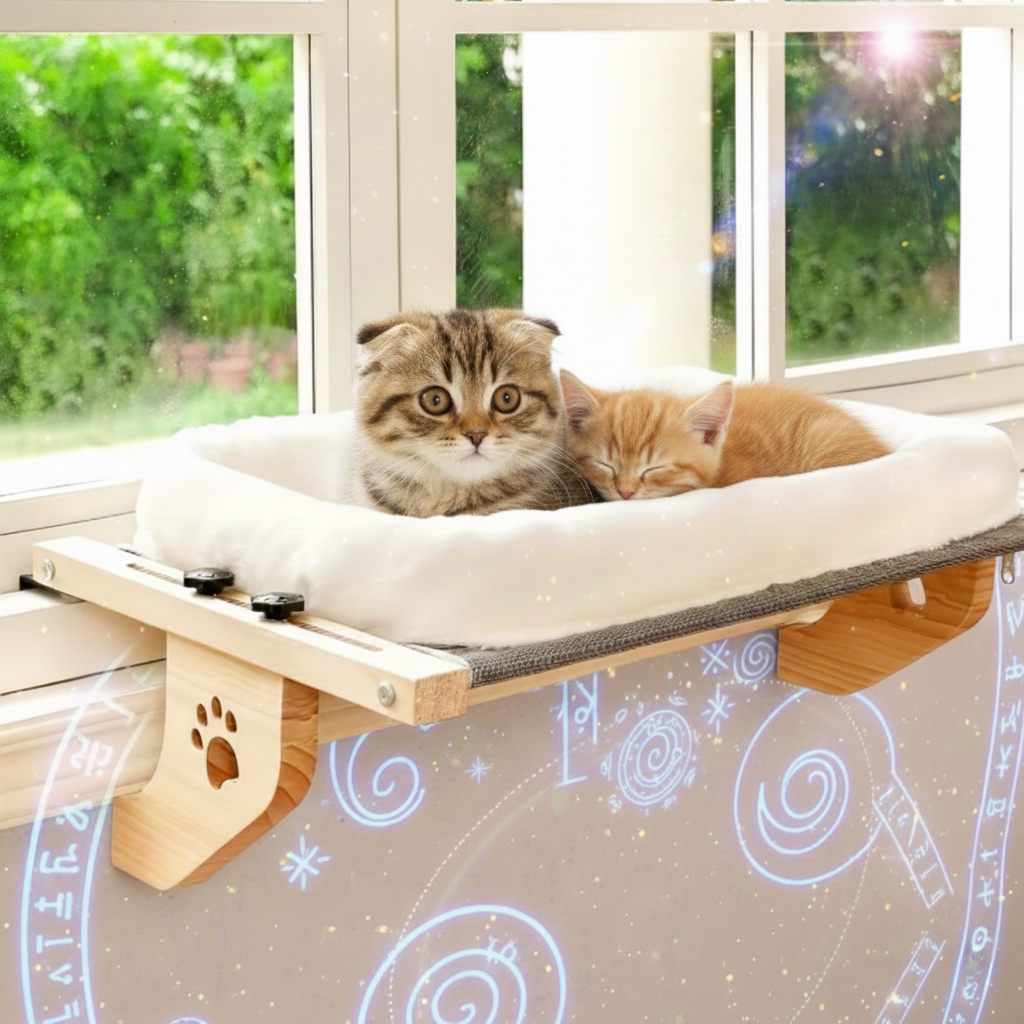 ✨ EliteView™️ - No-Drill Wooden Cat Window Perch - A magical throne for his daily kingdom watch.