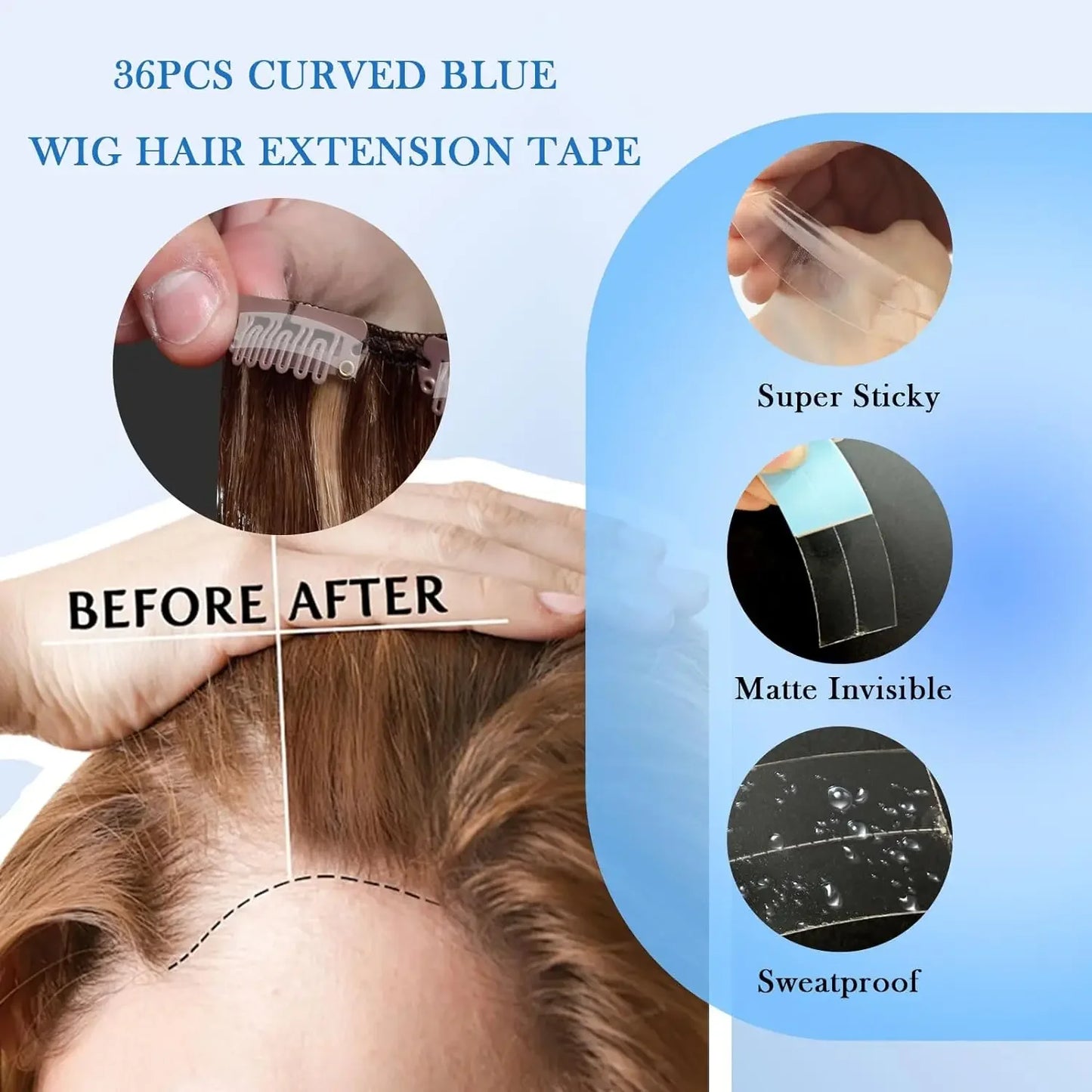 Ultra-Strong Waterproof Wig Tape Strips (36pcs C-Shape)