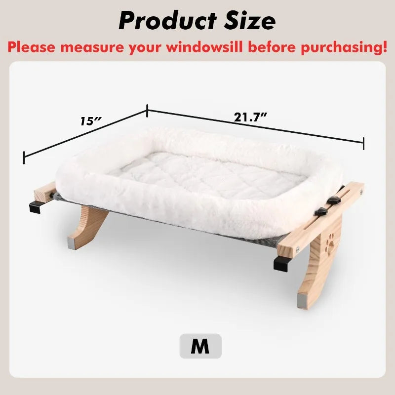 ✨ EliteView™️ - No-Drill Wooden Cat Window Perch - Heavy Duty Clamp-on Sill Shelf for Large Cats