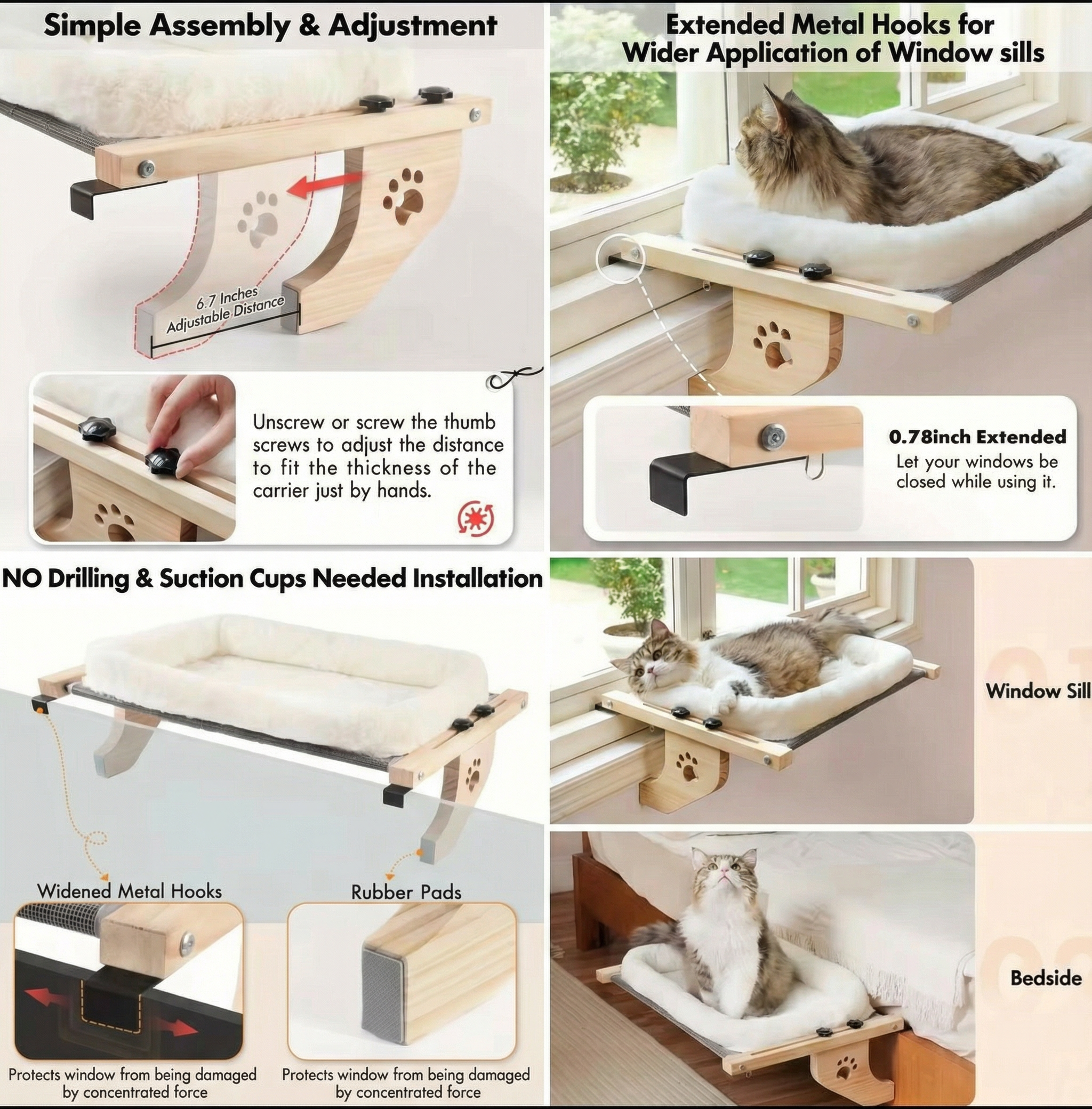 ✨ EliteView™️ - No-Drill Wooden Cat Window Perch - A magical throne for his daily kingdom watch.